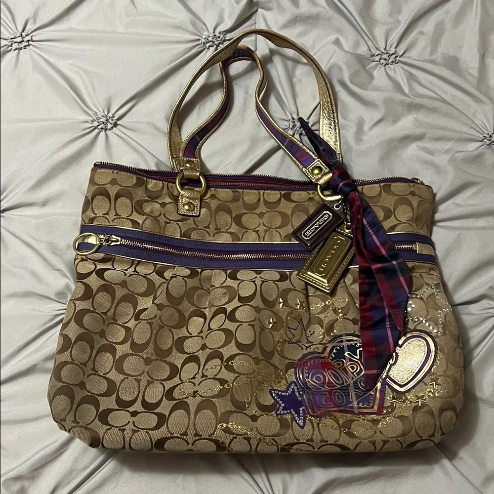 Coach Poppy classic tan and purple tartan large tote (lot of 2, not separating) - Picture 9 of 16
